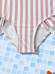Seturi de bikini cu volane și dungi pentru fete tinere, mâneci scurte elegante, combinate cu pantaloni scurți cu talie înaltă, deblochează vitalitatea verii.