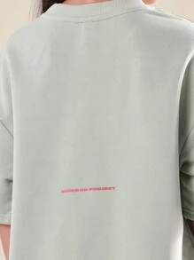 SUMWON 夏季舒适超大童女童短袖上衣和下装宽松休闲街头服饰 - 綠色 - 查看 6