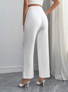 Momance Maternity Casual Commuting Flare Pants, High Waist Adjustable Elastic Full Length Pregnancy Pants - White - View 2