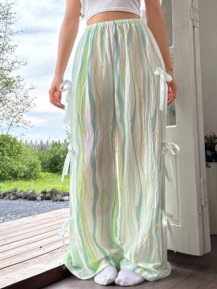 Women's Sweet Bow Decor Pants Pajama Bottom, Fall, Winter - Multicolor - View 1