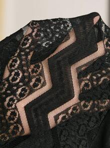 Lace Patchwork Mature Elegant Minimalist French Style Women Pajama Set, Fall Clothes - Black - View 6