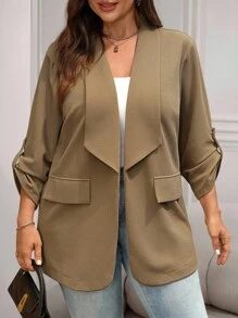 SHEIN LUNE Sacou cu guler șal, culoare solidă, casual/de serviciu, mărime plus