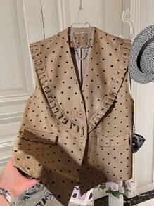 SHEIN LUNE Women's Elegant Polka Dot Sleeveless Office/Commute Blazer