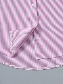 1pc Teen Girl Casual Striped Long Sleeve Long Shirt Shirts For Girls - Pink - View 7