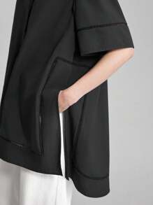 Ontre 2025 Women's Solid Color Button Half Placket Short Sleeve Pocket Casual Shirt, Suitable For Daily Casual, Commuting, Music Festivals, Brunch, Summer Shirt, Elegant Ladies Shirt, Party Wear, Business Casual, Office Attire, Professional Women's Clothing, Button-Up Shirt