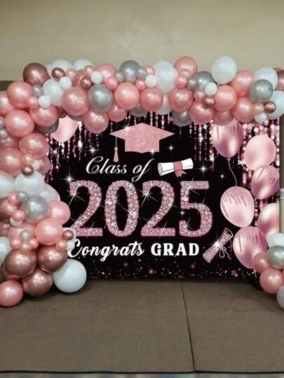 1 Peça Painel de Bottom para Formatura 2025, Decorações de Formatura Rosa Dourado e Preto Classe de 2025, Tecido de Bottom para Festa de Formatura, Banner de Formatura para Decoração e Cabine Fotográfica