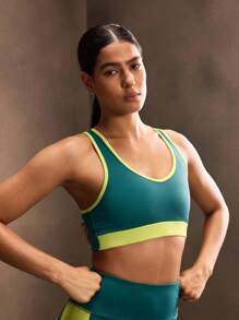 Powerista Áo ngực thể thao năng động thiết kế viền dành cho nữ - Màu xanh lam - Xem 4