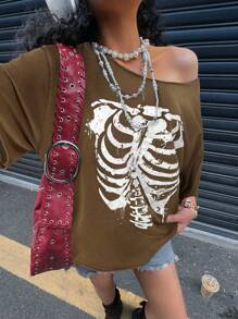 SHEIN EZwear 卡其色酸洗大码T恤，夏季时尚之选