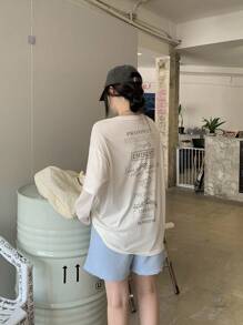 DAZY Camiseta holgada de mujer con estampado de eslogan y hombros caídos, para otoño - Blanco - Ver 1