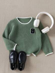 PrepCrw 男婴学院风刺绣贴片套头毛衣，绿色，适合男婴穿着，可作正装、生日装、绅士装、深绿色等，秋冬季款式。 - 綠色 - 查看 3