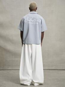 PAVTROS 男士休闲纯色宽松阔腿裤，前开缝，百搭白色超大裤，男朋友礼物，男士街头潮流，秋季 - 白色 - 查看 5