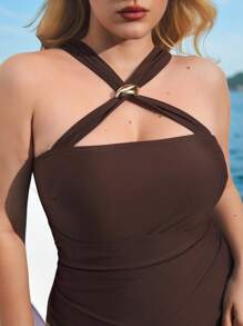 Maija Einteiliger Badeanzug in Große Größen mit Halterung im Einfarbigen Design, ideal für Urlaub & Strand