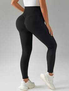 SHEIN Maternity Solid High Waist Seamless Leggings - Black - View 2