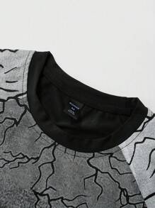 ROMWE MEN Street Life 男士街头美式设计渐变效果印花T恤，蝙蝠袖短袖，万圣节 - 黑色 - 查看 7