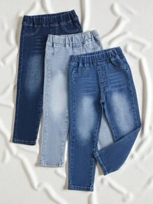 SHEIN Vintaside Kids Ensemble de 3 jeans confortables et extensibles de base pour filles jeunes pour un usage décontracté quotidien