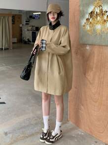 DAZY 女士撞色落肩长袖单排扣宽松休闲夹克秋冬