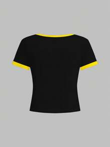 SHEIN 青少年女孩修身休闲简约舒适圆领紧身长袖 T 恤，适合夏季