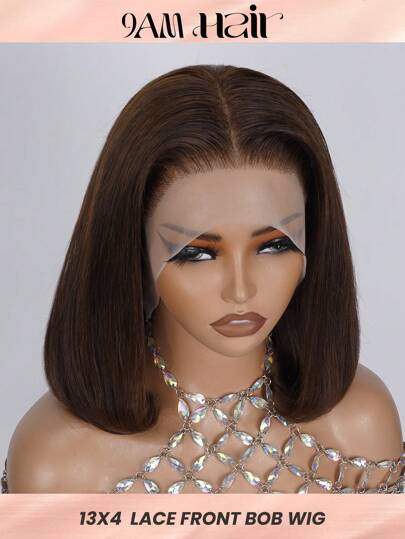 Chocolate Brown #3 13x4 Transparent Lace Front Bob Wig Human Hair 180% Density Short Pre Plucked Natural Hairline Install For Women - 9AM Hair Sport Vacation Travel Festival Prom Outdoor Cosplay Campus School Beach Wedding Camping Holiday Outfits Summer Outfits Vacay Vibes Charm Elegant Casual Y2k Fashion Styles Ss25 Breathable Cap Heat