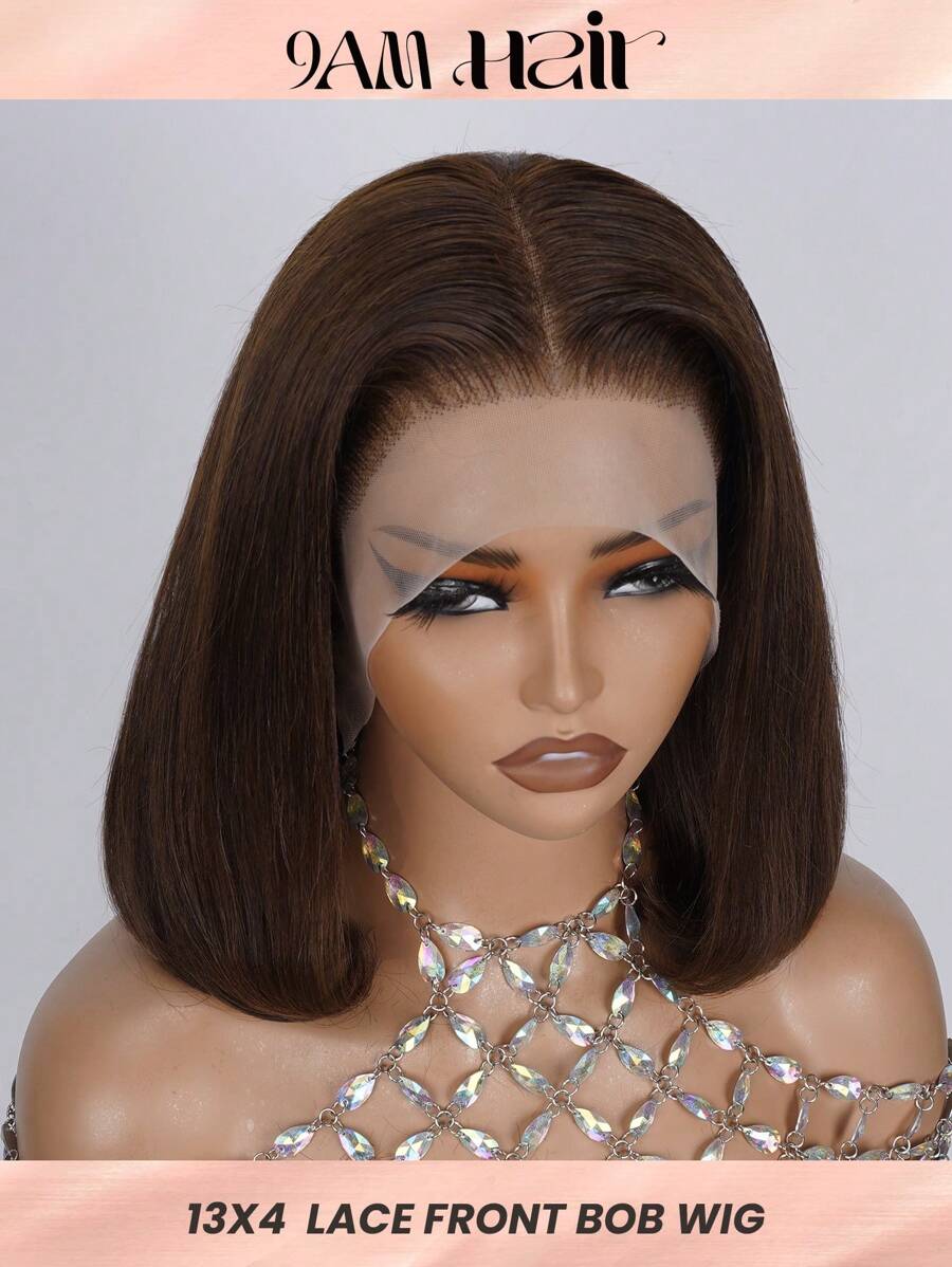 Chocolate Brown #3 13x4 Transparent Lace Front Bob Wig Human Hair 180% Density Short Pre Plucked Natural Hairline Install For Women - 9AM Hair Sport Vacation Travel Festival Prom Outdoor Cosplay Campus School Beach Wedding Camping Holiday Outfits Summer Outfits Vacay Vibes Charm Elegant Casual Y2k Fashion Styles Ss25 Breathable Cap Heat - S3 - View 1