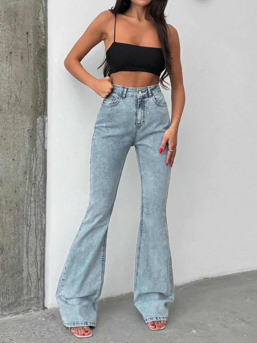 SHEIN Tall QUẦN JEAN ĐEN DÀI XÒE CAO CẤP - Màu xanh nhạt - Xem 1
