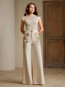 Anewsta Pantalones largos con dobladillo de cuentas de moda para mujer, de verano