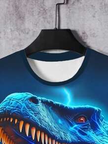 GraphicGems Young Boy Blue Lightning & Dinosaur Digital Print Casual T-Shirt