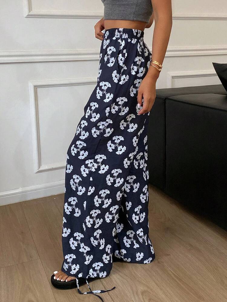 Floral Print Loose Straight Leg Women's Pajama Bottoms, Vacation Vibe