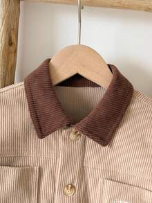 Loomiva 1pc Young Boys' Casual, Comfortable, Fashionable, Practical, Cute, Soft, Thick Corduroy Fabric Long Jacket, Suitable For Daily Wear, School, Outings, Sports, Autumn/Winter