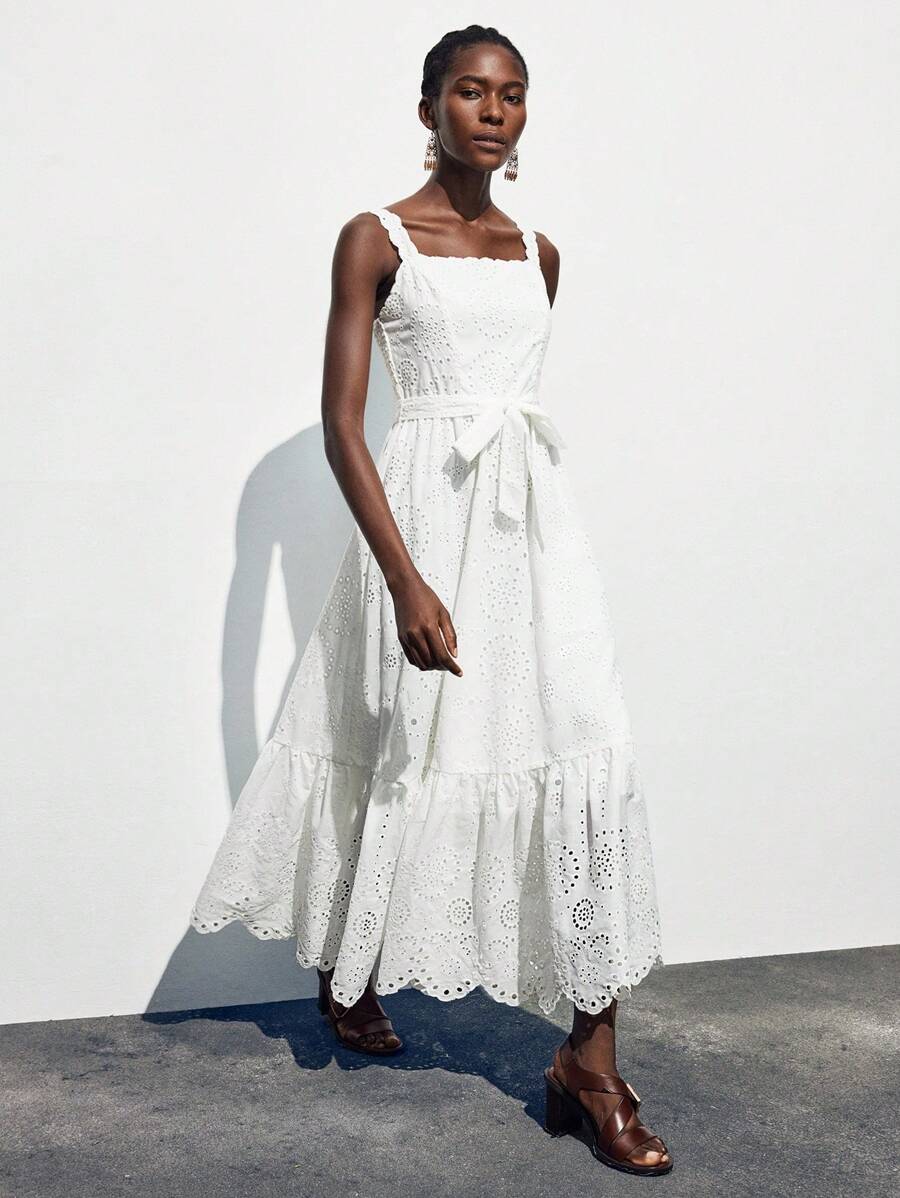 Maija 女式简约纯色束腰荷叶边肩带可调节腰部休闲假日迷你连衣裙女式端庄连衣裙女式端庄连衣裙女式毕业礼服夏季度假连衣裙夏季度假连衣裙 Fairycore 全白全白派对装女式婚礼宾客礼服优雅波西米亚风女装波西米亚风女装婚礼宾客礼服女式婚礼宾客礼服婚礼宾客礼服 - 白色 - 查看 1