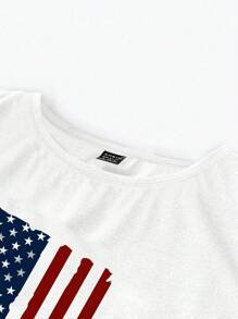 SHEIN CURVE+ Plus Size Cami And Tank Tops, Casual Minimalist Plus Size National Flag Graphic Print Crew Neck Tank Top Suitable For Summer - Multicolor - View 4