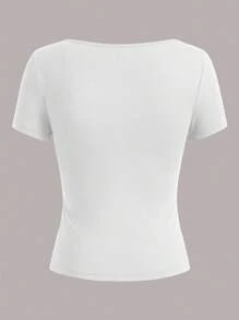 SHEIN EZwear 3件装女士藏青色、浅蓝色和白色短袖露脐修身休闲T恤，适合夏季外出穿着 - 彩色 - 查看 6