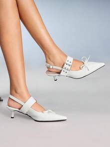 CUCCOO GRLICON Giày sandal đế xuồng hở lưng màu đỏ mũi nhọn phong cách mới cho nữ - trắng - Xem 6
