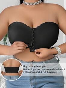 SHEIN 加大码简约纯色前扣聚拢文胸 - 黑色 - 查看 3