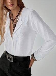 Florisole Women's Boho Embroidered Open Front Solid Color Shirt Western Blouses White Western Top Western Tops Fall Cloth For Women