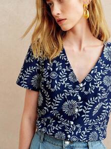Áo len cardigan cổ chữ V thêu trơn màu xanh nước biển phong cách Pháp Retro Leisure Vacation tay ngắn cho nữ - Màu xanh hải quân - Xem 3