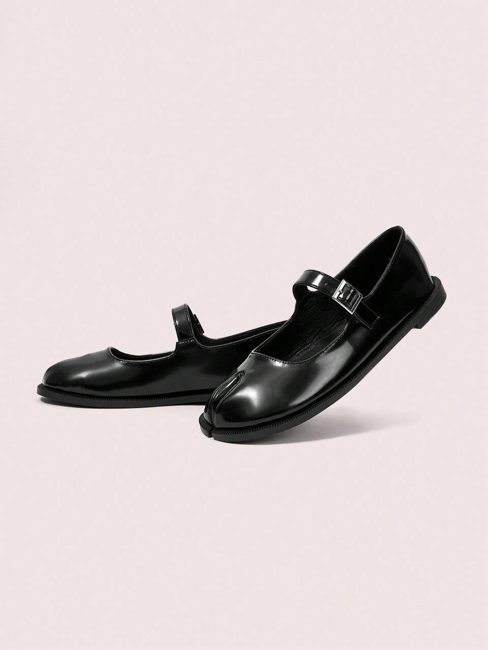 Women's Black Round Toe Mary Janes Flat Shoes With Separated Toe And Low Heel, Campus Style Spring Shoes Spring Break Easter