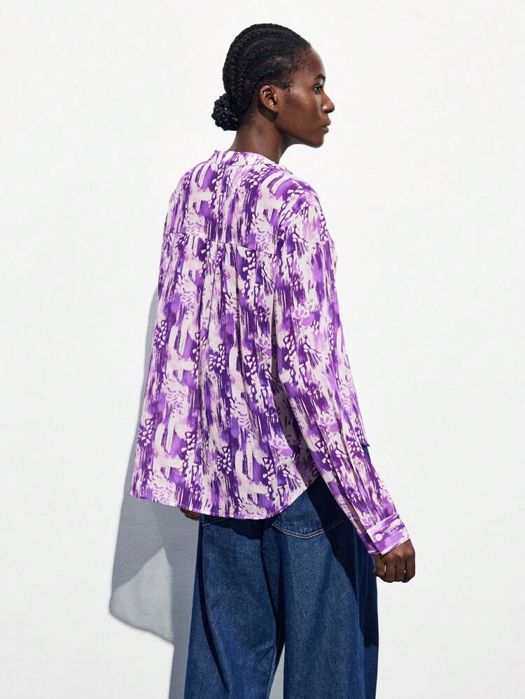 SHEIN Maija Chemise décontractée pour femmes avec imprimé tie-dye, pour les vacances. Blouses et chemises pour femmes, blouses d'été, blouse occidentale boutonnée pour femmes, blouse violette, vacances