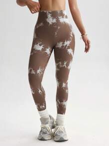 Easithlete 高腰扎染女式运动紧身裤，具有收腹提拉效果，健身紧身裤，收腹紧身裤，瑜伽裤