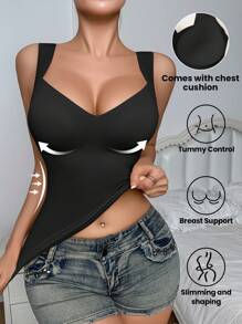 SHEIN 1 件女士无缝塑身吊带背心，腰腹塑形，简约设计，可外穿，塑身 - 黑色 - 查看 3