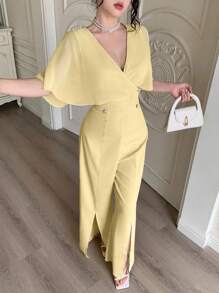 Modelyn Fashionable Minimalist Light Yellow Women's Jumpsuit - Yellow - View 3