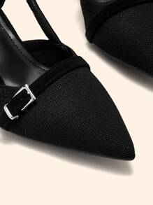 CUCCOO BASICS 时尚黑色尖头粗跟一脚蹬休闲鞋，适合通勤、约会、派对、度假 - 黑色 - 查看 5