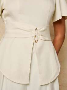 COSMINA Ropa de mujer de otoño, blusa elegante de mujer con cuello en V y botones metálicos en la cintura, para uso diario en las cuatro estaciones, blusas para salir, casual de negocios para mujer