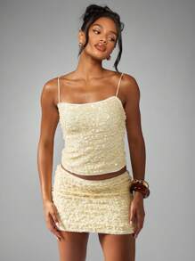 MISSGUIDED 迷你亮片闪亮派对夜店装扮节日活动婚礼宾客特殊场合节日庆典招待会 - 杏色 - 查看 5