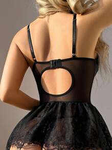 SHEIN Váy ngủ đen cổ điển có dây buộc phía trước và dây mảnh Bộ đồ lót màu đen Bộ đồ lót Gothic, Đi chơi - màu đen - Xem 2