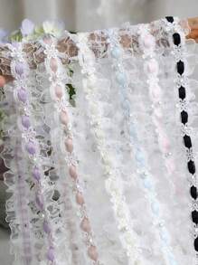 优质 1 码（36 英寸）缎带，带蕾丝花和珍珠装饰 - 复古饰边，适用于连衣裙、新娘头饰、DIY 工艺品、礼品包装、裙边和服装配饰 - 彩色 - 查看 1