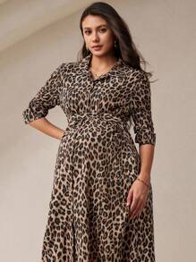 MaterniWear Office,Business Casual Woman,Fall Clothes,Autumn Clothes,Maternity Loose Button Down Shirt Dress, Long Pregnancy Dress For Fall - Coffee Brown - View 7