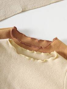 SHEIN Bộ 4 món/2 bộ đồ liền thân màu trơn thời trang xuân thu cho bé gái, áo dài tay và quần dài - Nhiều màu - Xem 5