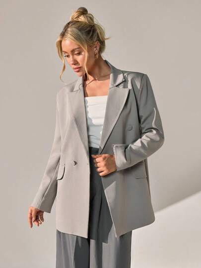 CLARA VERO Women Solid Color Button And Pocket Detailed Blazer Jackets