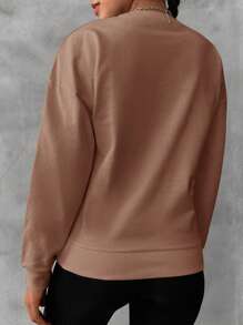EURMUSE Cotton Solid Drop Shoulder Sweatshirt - Mocha Brown - View 2