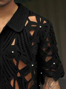 AXEPEAK Men's Summer Fashionable Solid Color Hollow-Out Knit Top